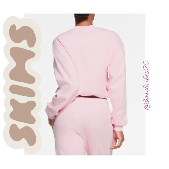 SKIMS Cotton Blend Fleece Classic Crew Sweatshirt Cherry Blossom Small NWOT - Picture 3 of 4